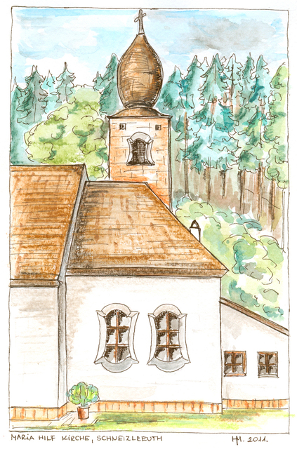 akvarellek - Németország, Schneizlreuth, Maria Hilf templom