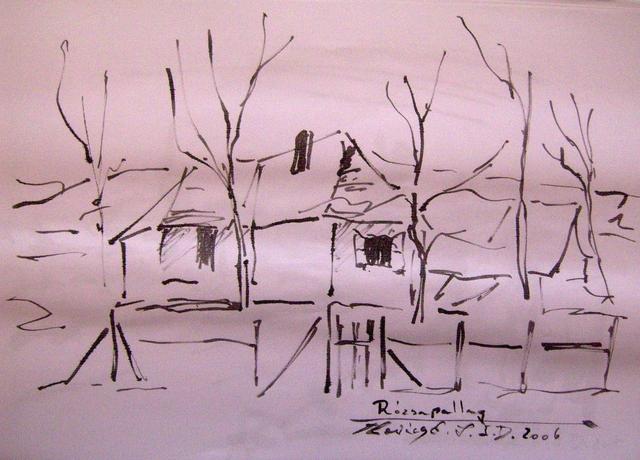festmények, rajzok - Ház a fák között (Rózsapallag)