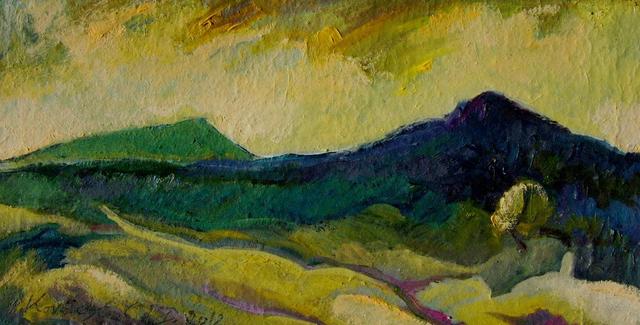 festmények, rajzok - Tavaszi dombok az Avasban