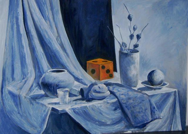 festmények, rajzok - Kék csendélet