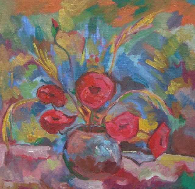 festmények, rajzok - Pipacsok vázában