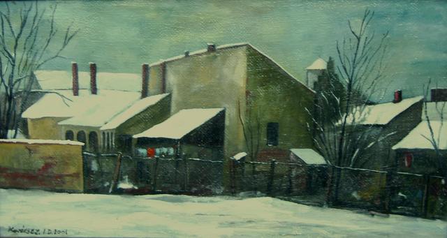 festmények, rajzok - Régi házak télen