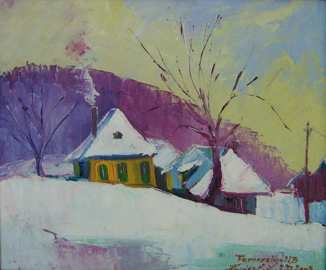 festmények, rajzok - Téli délután Fernezelyen
