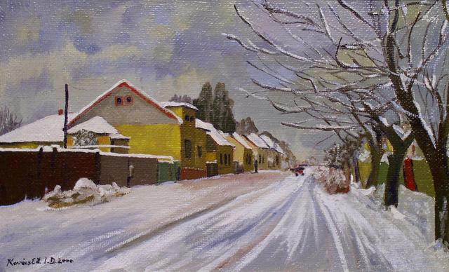 festmények, rajzok - Toldi-utca télen