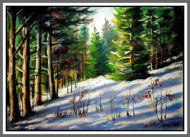 Festményeim - Téli napsütés - pasztell 35x50 cm