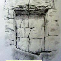 Alatri, Akropolis, fülke a megalitikus falban - ceruzarajz