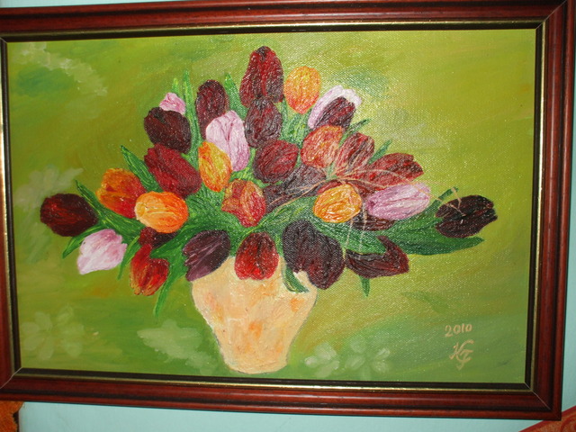 Festményeim - tulipáncsokor olaj ,vászon 25x37 magántul.