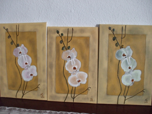 Festményeim - Orchidea trio olaj ,vászon 25x37 eladó