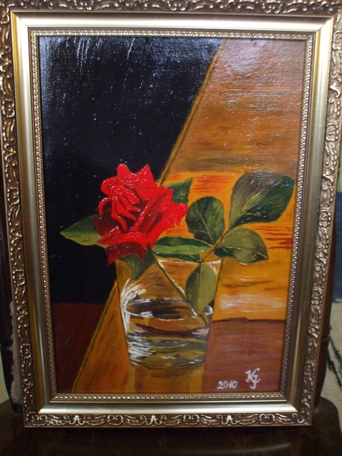 Festményeim - Egy szál rózsa olaj, vászon 26x37 magántul.
