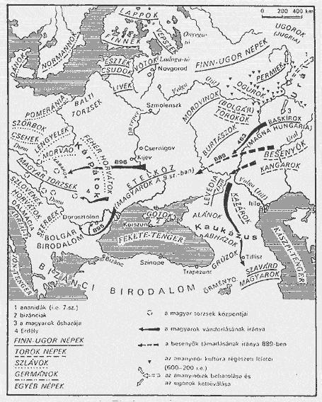 Népek elhelyezkedése Árpád magyarjai szállásterülete közelében