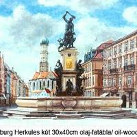 Augsburg, a Szent Ulrik tornyával és a Herkules kúttal
