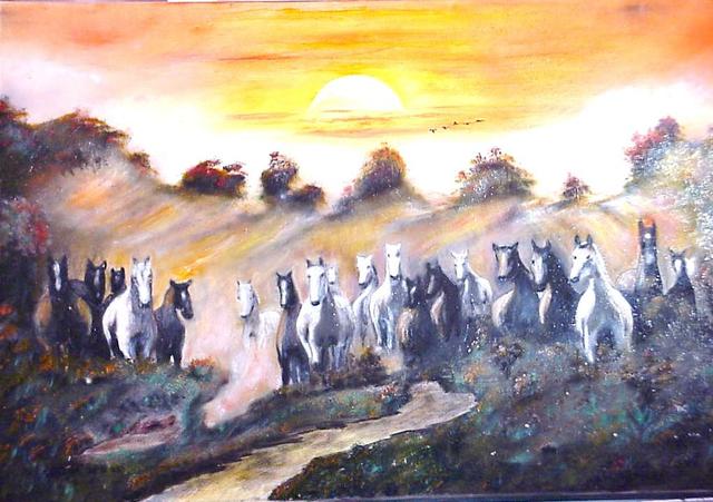 festészet - hazatérö puszta lovak