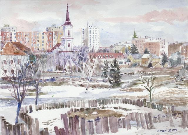 Grafikáim - Várpalota - Thury György tér télen