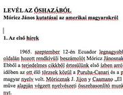LEVÉL AZ ŐSHAZÁBÓL, Móricz János kutatásai az amerikai magyarokról