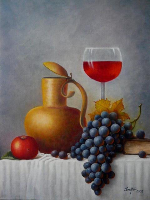 Festmények - Csendélet kannával és fekete szőlővel