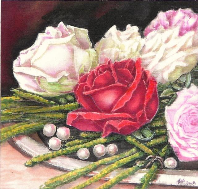 Festményeim, virágok - Rózsák tálon
