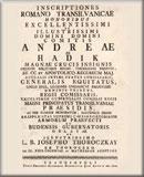 Inscriptiones Romano Transilvanicae honoribus ... Andreae ab Hadik ... oblatae ab Josephus Thoroczkay